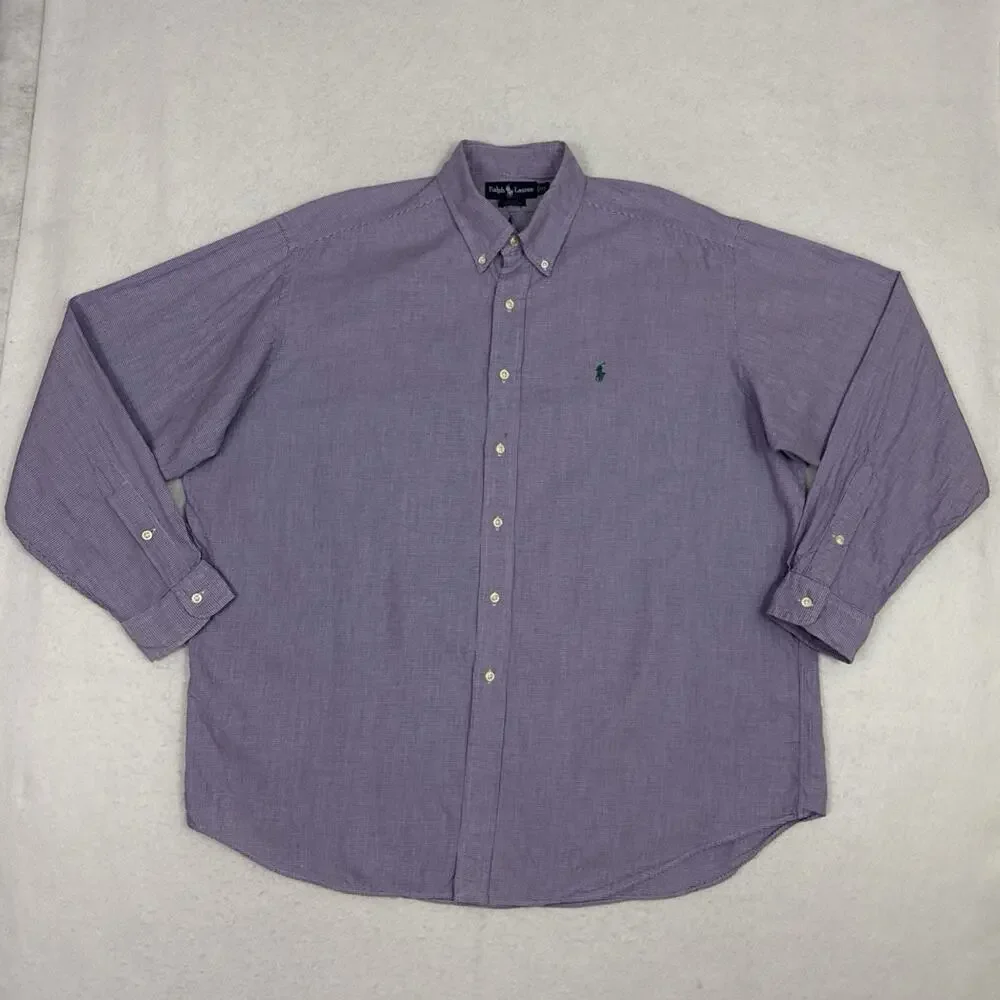 Ralph Lauren Blake Shirt Mens XL Purple Micro Houndstooth Button Down Cotton